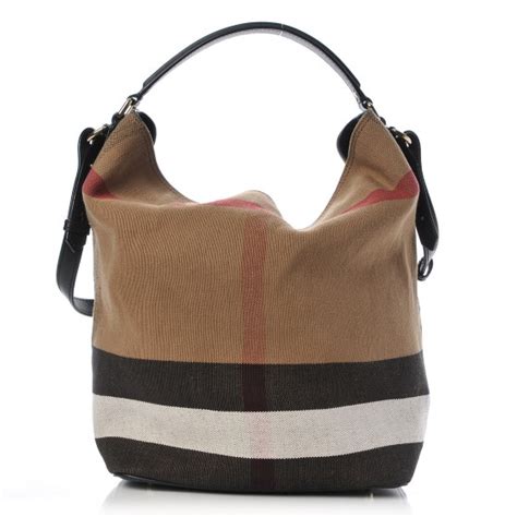 BURBERRY Canvas Mega Check Medium Ashby Hobo Black